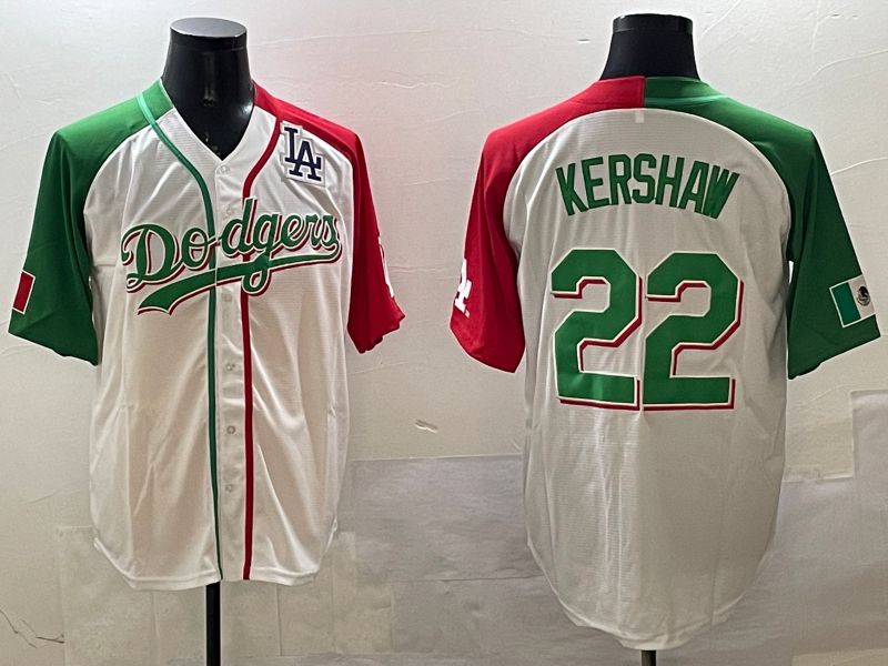 Men Los Angeles Dodgers #22 Kershaw White Green Game 2025 Nike MLB Jersey style 5->los angeles dodgers->MLB Jersey